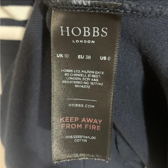 Hobbs Navy Blue & White Stripe Jersey Dress 3/4 Sleeve Scoop Neck UK Size 10 - Picture 7 of 8